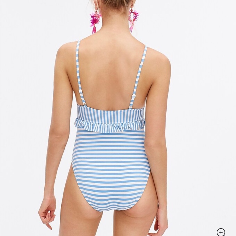 J.Crew plunging ruffle one piece striped Green Striped Swimsuit, size 4 - Picture 2 of 9